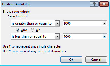 Screenshot of filter criteria in Excel