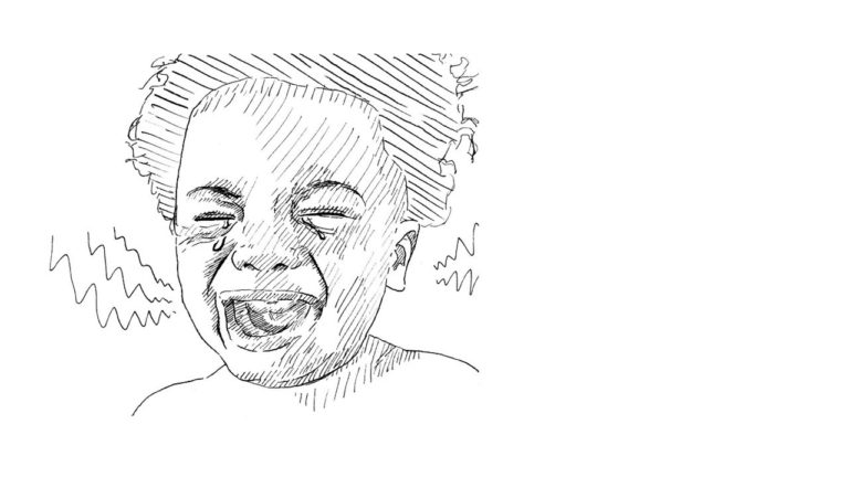 Illustration of a young child crying