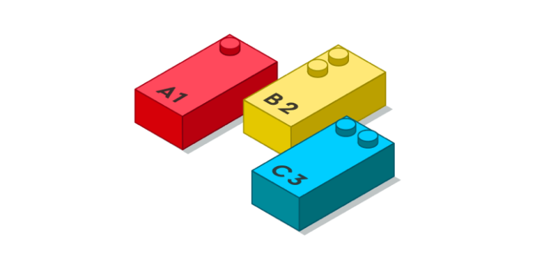 Drawing of 3 bricks: A1, B2, C3