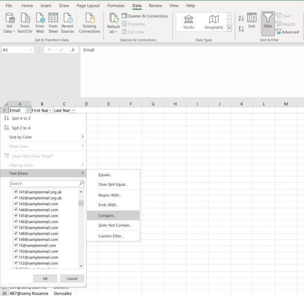 Excel Data Text Contains