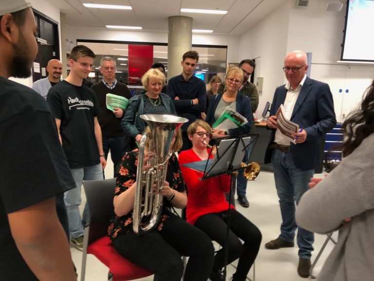 The winning Hackcessible team for 2018 performing music