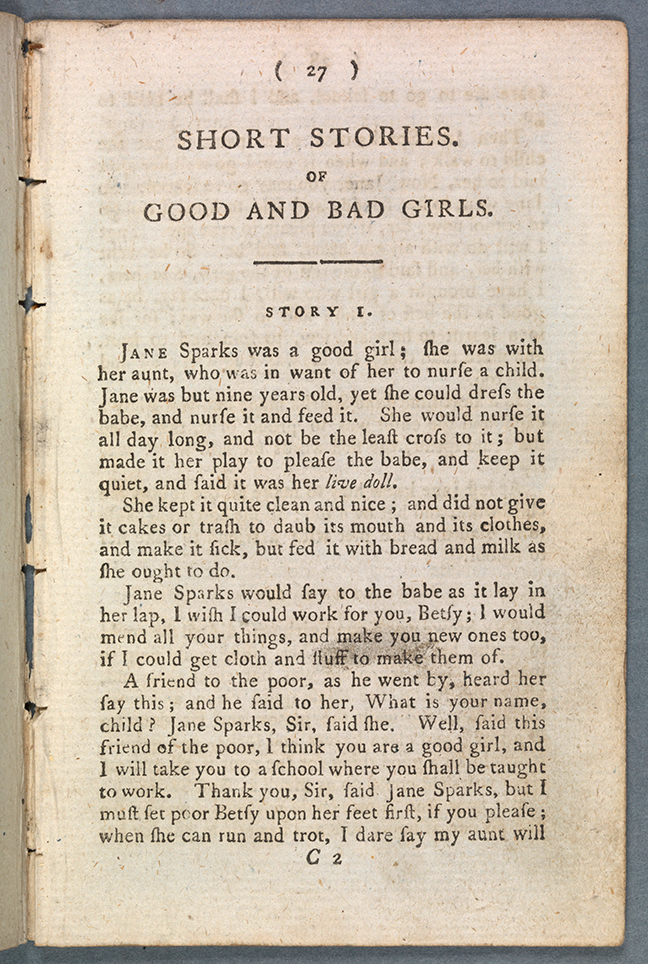 A page from Sarah Trimmer, *The charity school spelling book. Part I. Containing the alphabet, spelling lessons, and short stories … in words of one syllable only* (London, 1799), p 27