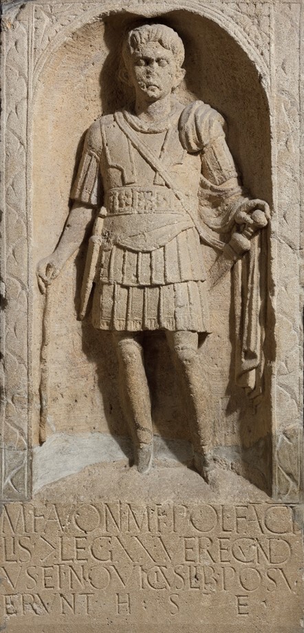 Tombstone of Centurion Marcus Favonius Facili depicting him in military uniform