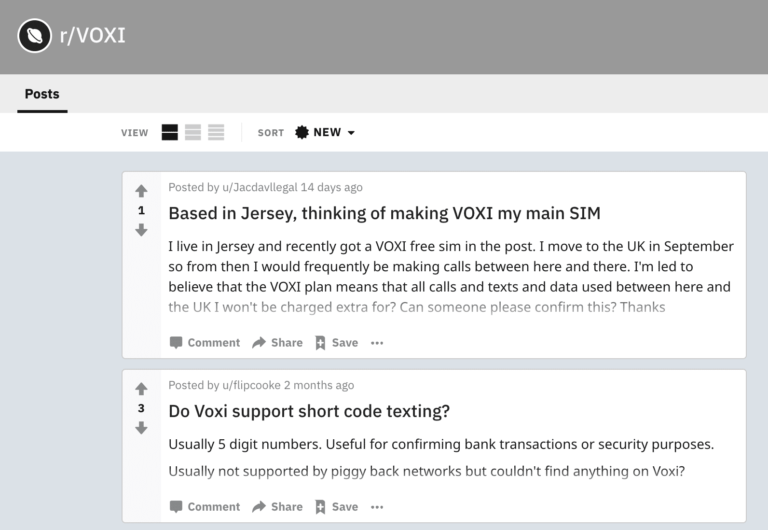 A screenshot of a Reddit forum discussing VOXI 