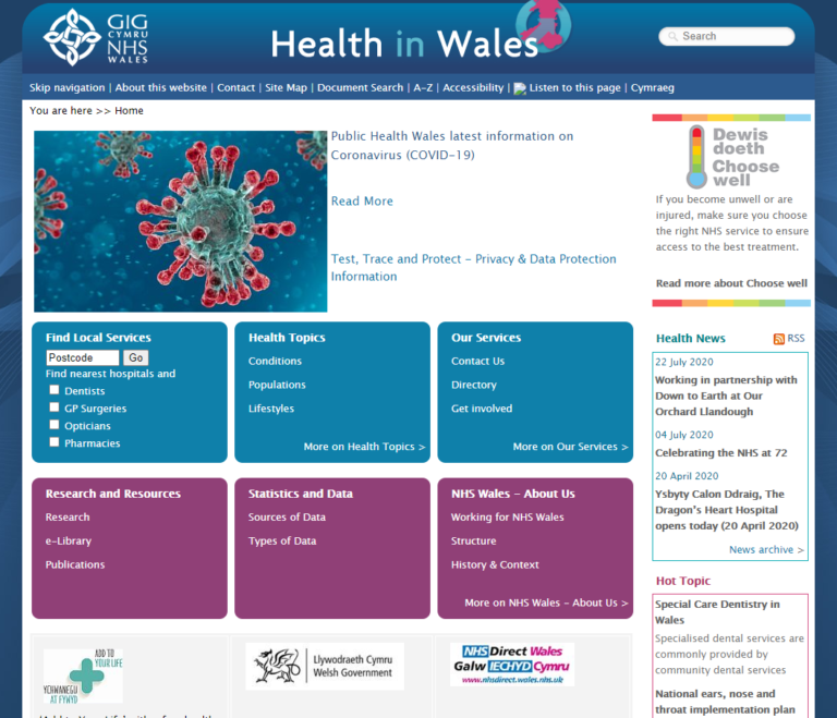 Screenshot of the NHS website homepage