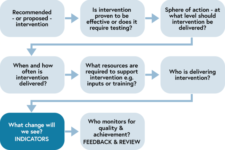 Step by step guide to developing indicators within the local context - from intervention recommendation through to monitoring