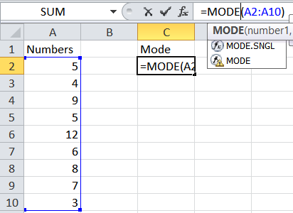 How to calculate a mode average in Excel.