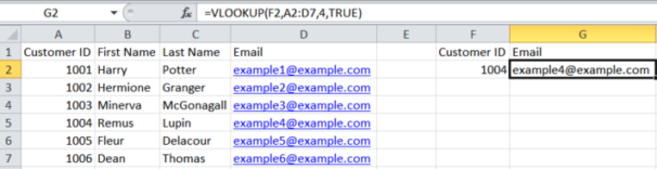 Using a VLOOKUP formula in Excel to retrieve data. 