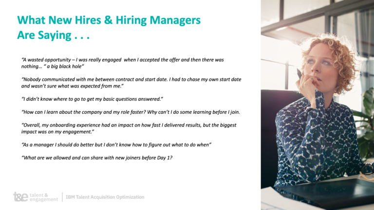 IBM slide providing quotes from new hires and managers