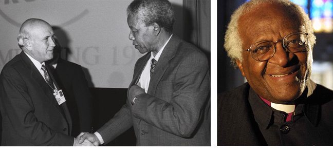 Photos: Frederik de Klerk and Nelson Mandela. Desmond Tutu