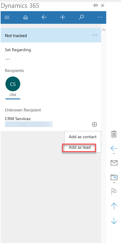Screenshot of converting an email to a lead.