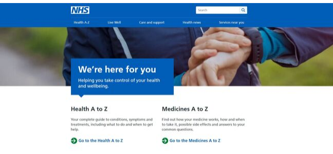 Screenshot of the NHS website homepage