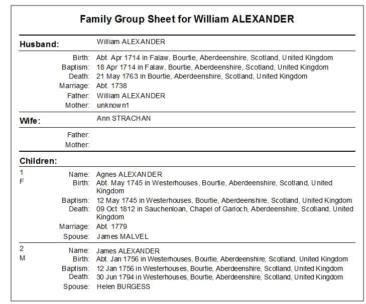 family group sheet example