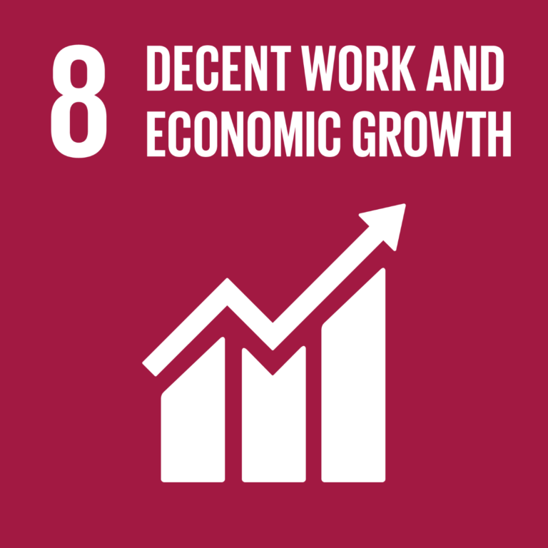 Icon of a bar graph increasing and an arrow pointing upwards with the title "Decent Cork and Economic Growth"