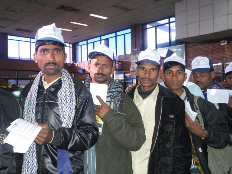 Picture showing departing migrants at the airport of Kathmandu.