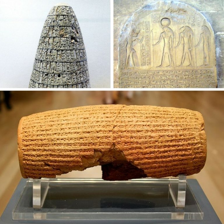 Engraved stones: Urukagina's code, Horemheb stela, Cyrus Cylinder