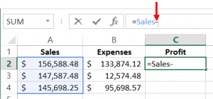 spreadsheet showing names being used in formula