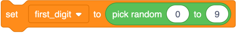 Set 'first_digit' to block with a 'pick random 0 to 9' block inside it