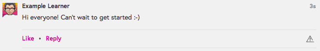 A comment that says "Hi everyone, can't wait to get started :-)"