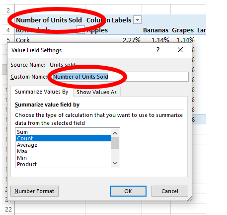 Value Field Settings 