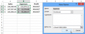 select cells for name