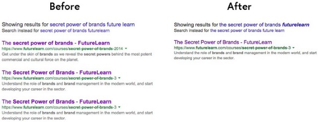 You'll now see only one page per FutureLearn course in search engine results