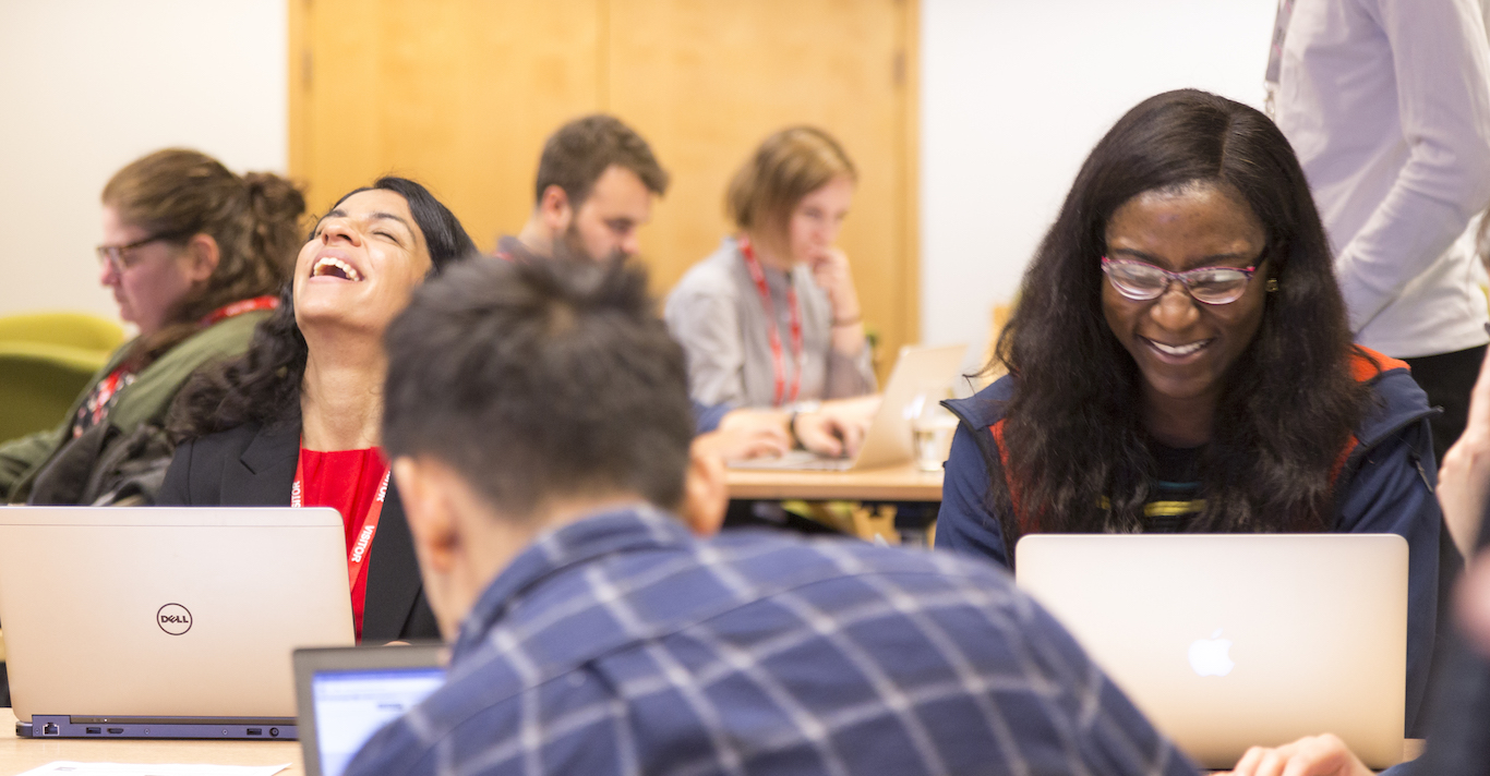 Coding beginners attend a class at FutureLearn to celebrate National Coding Week