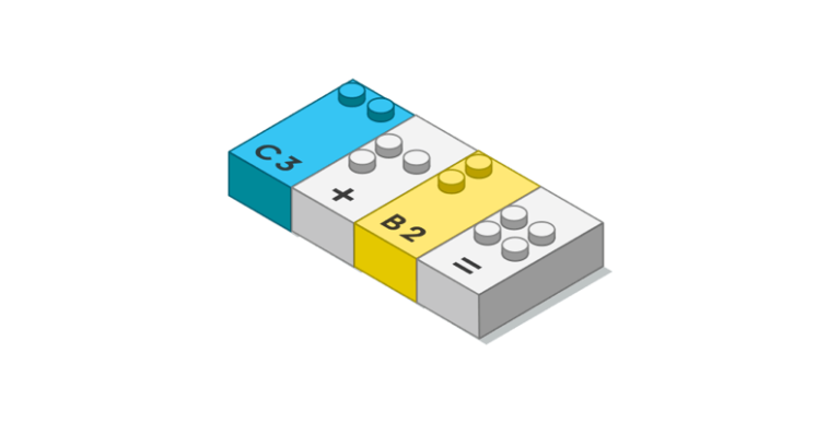 Drawing of 3 bricks showing 3+2=