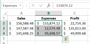 expense range selected