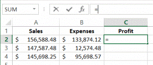 spreadsheet showing names being used in formula