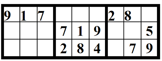 Example of part of the solution to a section of Sudoku