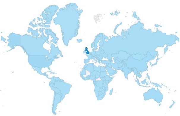 FutureLearn has attracted learners from all countries marked as blue