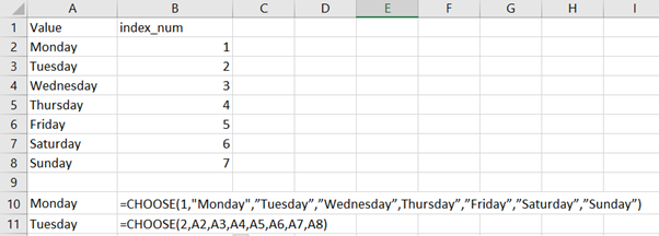 Excel sheet with Choose function