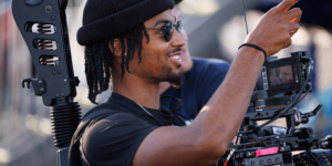 Black British filmmaker directing a film