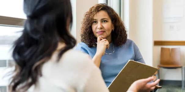 psychologist talking to client