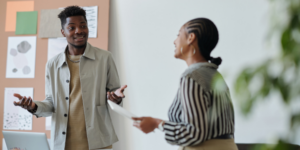 two colleagues talking