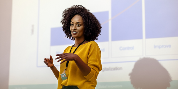 woman giving a presentation