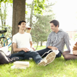 International students in Canada hang out on campus