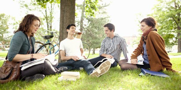 International students in Canada hang out on campus